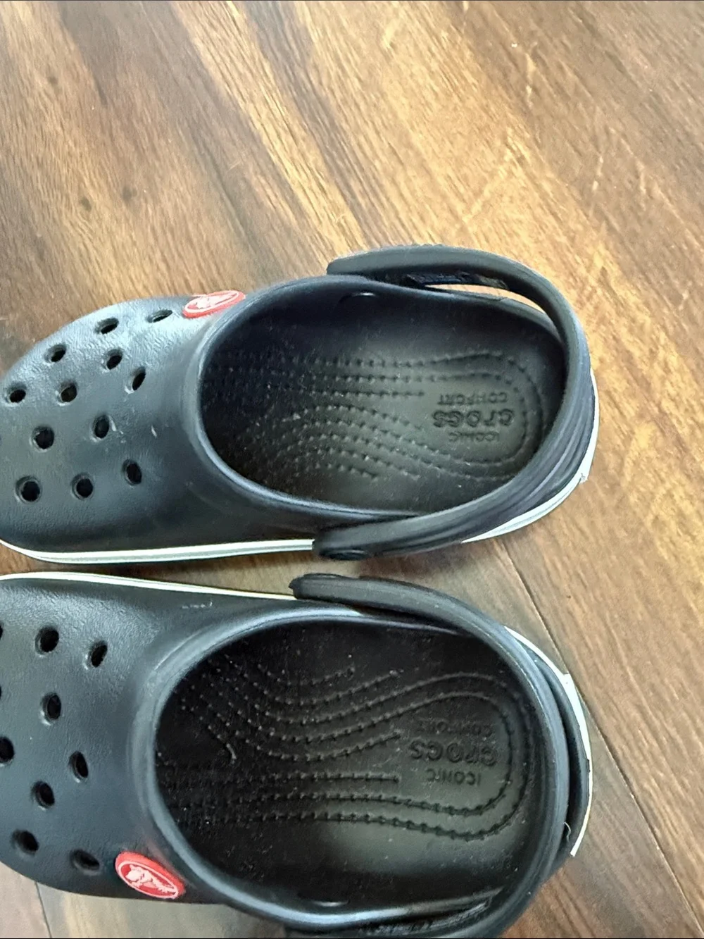 CROCS Kids Black Clog with White Trim and Red Logo